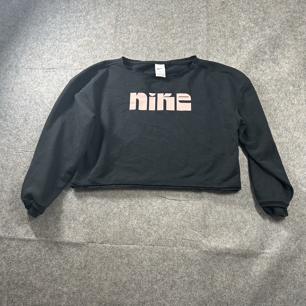 Nike Sweatshirt Women's Small Optimism Dri-Fit Fleece Training Crop Black Pink